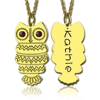 Cute Birthstone Owl Name Necklace Gold Plated - Custom Jewellery By All Uniqueness