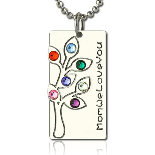 Birthstone Mother Family Tree Necklace Gifts Silver - Custom Jewellery By All Uniqueness