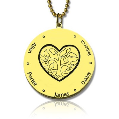 Heart Family Tree Necklace in Gold Plating - Custom Jewellery By All Uniqueness