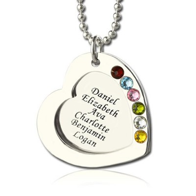 Heart Family Necklace With Birthstone Silver - Custom Jewellery By All Uniqueness