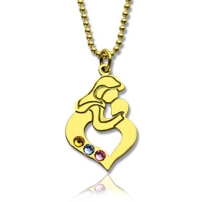 Mother Child Necklace with Birthstone Gold Plated Silver - Custom Jewellery By All Uniqueness