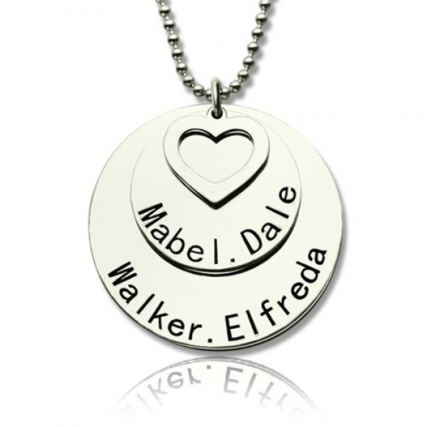 Disc Family Pendant Necklace Engraved Names in Silver - Custom Jewellery By All Uniqueness