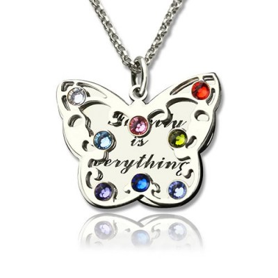 Birthstone Butterfly Necklace Silver - Custom Jewellery By All Uniqueness