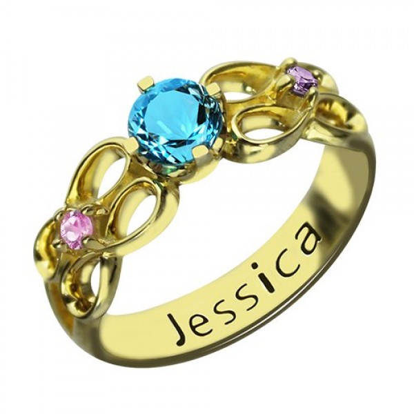 Birthstone Infinity Promise Ring With Name Gold Plated - Custom Jewellery By All Uniqueness