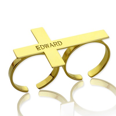 Engraved Name Two finger Cross Ring Gold Plated - Custom Jewellery By All Uniqueness