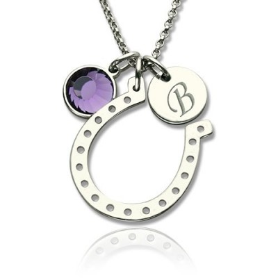 Horseshoe Good Luck Necklace with Initial Birthstone Charm - Custom Jewellery By All Uniqueness