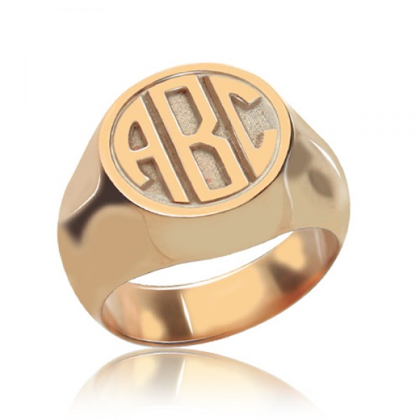 Circle Signet Ring with Block Monogram Rose Gold - Custom Jewellery By All Uniqueness