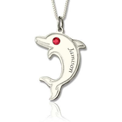 Dolphin Necklace with Birthstone Name Silver - Custom Jewellery By All Uniqueness