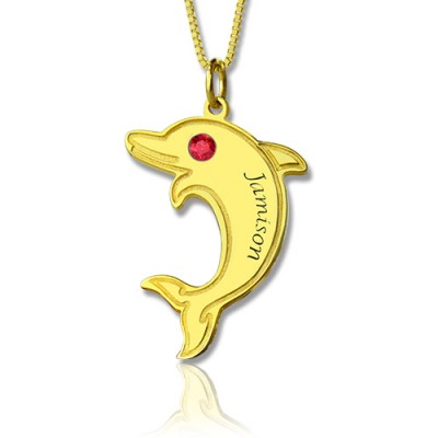 Dolphin Pendant Necklace with Birthstone Name Gold Plated - Custom Jewellery By All Uniqueness