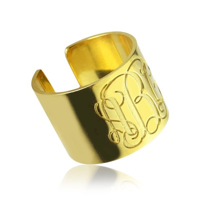 Script Monogram Cuff Ring Gifts Gold Plated - Custom Jewellery By All Uniqueness
