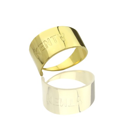 Gold Plated Name Engraved Cuff Rings - Custom Jewellery By All Uniqueness