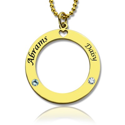 Circle of Love Name Necklace with Birthstone Gold Plated Silver - Custom Jewellery By All Uniqueness