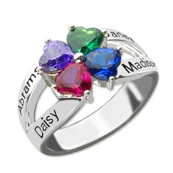 Mothers Name Ring with Birthstone Silver - Custom Jewellery By All Uniqueness