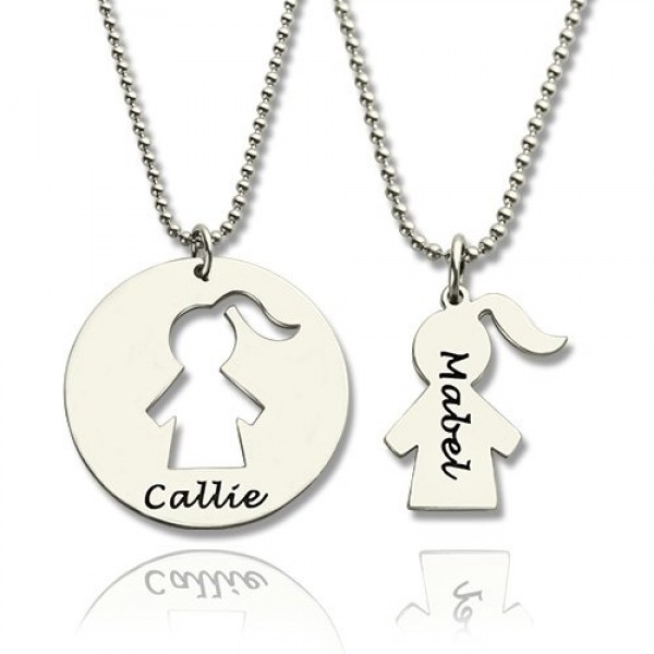 Mother Daughter Necklace Set Engraved Name Silver - Custom Jewellery By All Uniqueness