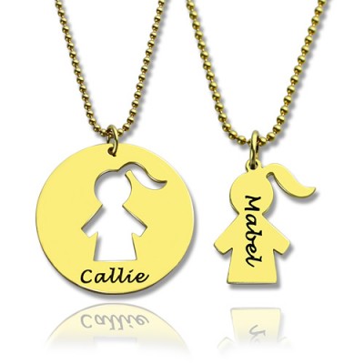 Mother and Child Necklace Set with Name Gold Plated - Custom Jewellery By All Uniqueness