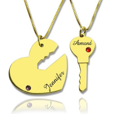 Key to My Heart Couple Name Pendant Necklaces Gold - Custom Jewellery By All Uniqueness