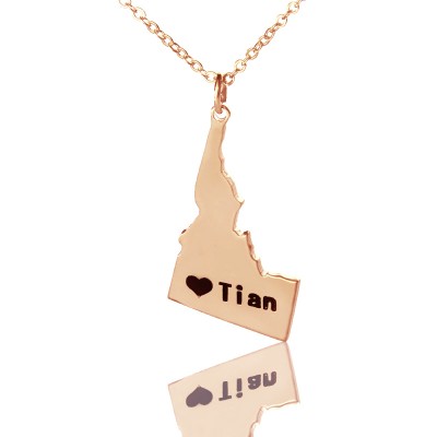 Idaho State USA Map Necklace With Heart Name Rose Gold - Custom Jewellery By All Uniqueness