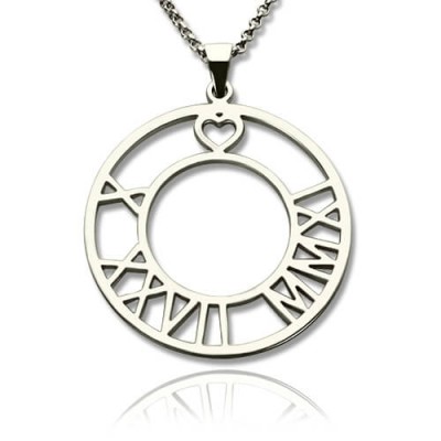 Circle Roman Numeral Disc Necklace Silver - Custom Jewellery By All Uniqueness