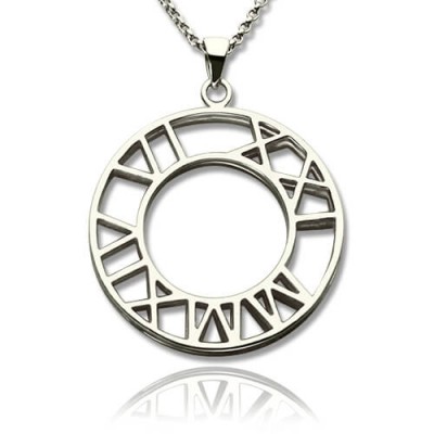 Double Circle Roman Numeral Necklace Clock Design Silver - Custom Jewellery By All Uniqueness