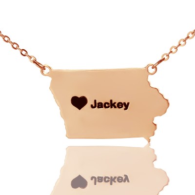 Iowa State USA Map Necklace With Heart Name Rose Gold - Custom Jewellery By All Uniqueness