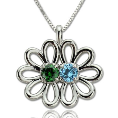 Double Flower Pendant with Birthstone Silver - Custom Jewellery By All Uniqueness