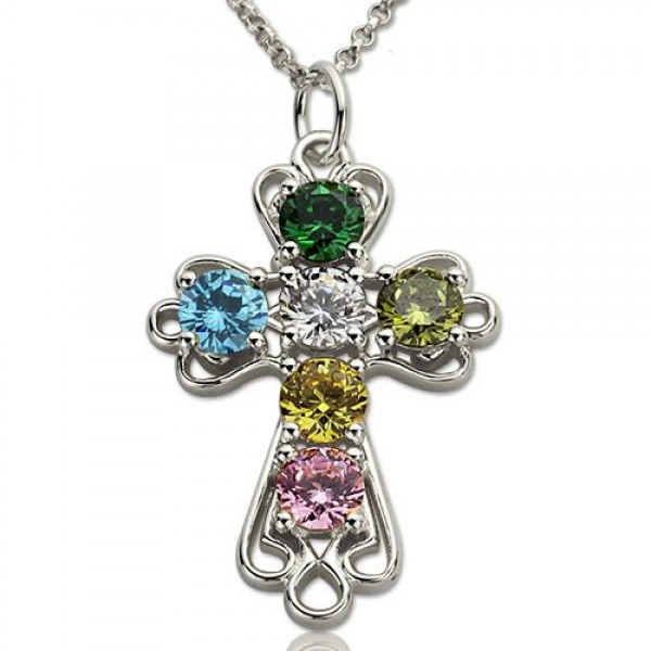 Cross Necklace with Birthstones Silver - Custom Jewellery By All Uniqueness