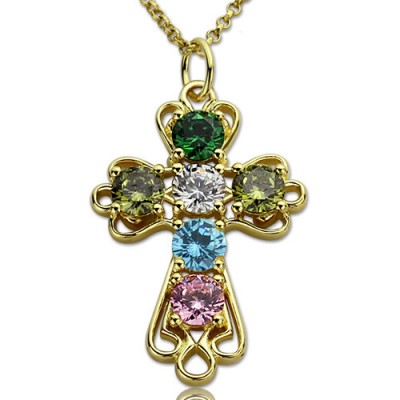 Cross necklace with Birthstones Gold Plated Silver - Custom Jewellery By All Uniqueness