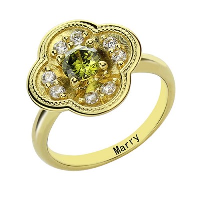 Blossoming Engagement Ring Engraved Birthstone Gold Plated - Custom Jewellery By All Uniqueness