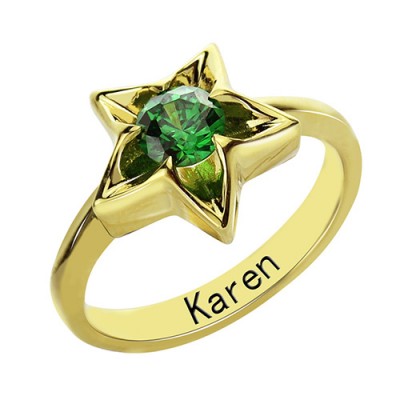 Star Ring with Birthstone Gold Plated Silver - Custom Jewellery By All Uniqueness