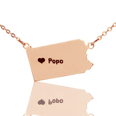 PA State USA Map Necklace With Heart Name Rose Gold - Custom Jewellery By All Uniqueness