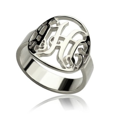 Cut Out Monogram Initial Ring Silver - Custom Jewellery By All Uniqueness