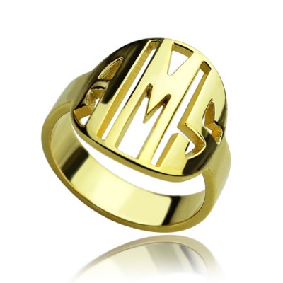 Block Circle Monogram Ring Gold Plated - Custom Jewellery By All Uniqueness