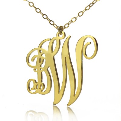Personailzed Vine Font 2 Initial Monogram Necklace Gold Plated - Custom Jewellery By All Uniqueness
