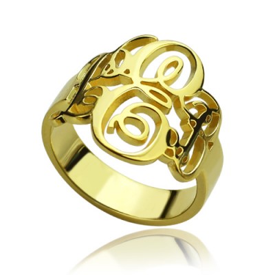 Interlocking Three Initials Monogram Ring Gold Plated - Custom Jewellery By All Uniqueness