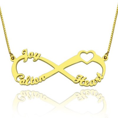 Heart Infinity Necklace 3 Names Gold Plated - Custom Jewellery By All Uniqueness