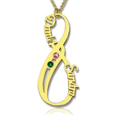 Vertical Infinity Name Necklace with Birthstones Gold Plated - Custom Jewellery By All Uniqueness