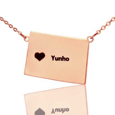 Wyoming State Shaped Map Necklaces With Heart Name Rose Gold - Custom Jewellery By All Uniqueness