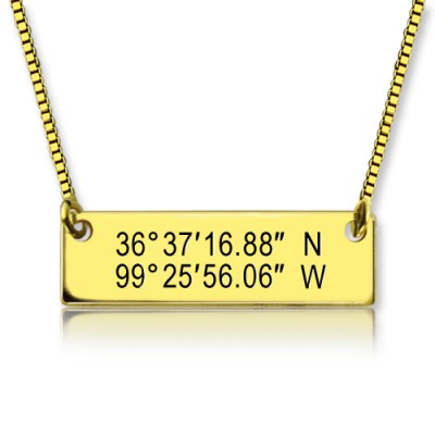 GPS Map Nautical Coordinates Necklace Gold Plated - Custom Jewellery By All Uniqueness