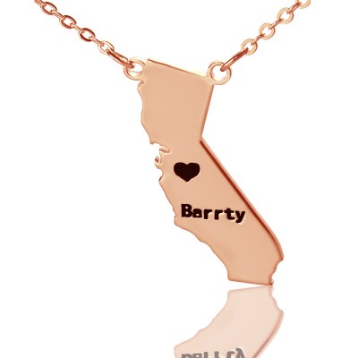 California State Shaped Necklaces With Heart Name Rose Gold Plated - Custom Jewellery By All Uniqueness