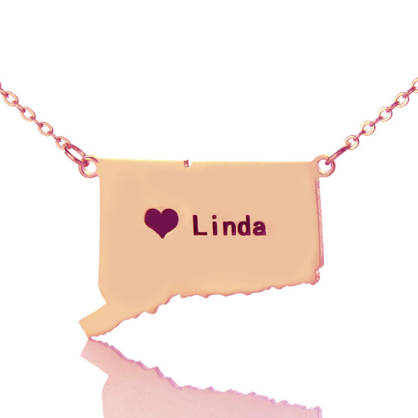 Connecticut Connecticut State Shaped Necklaces With Heart Name Rose Gold - Custom Jewellery By All Uniqueness