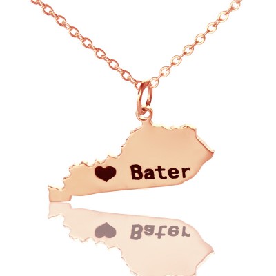 Custom Kentucky State Shaped Necklaces With Heart Name Rose Gold - Custom Jewellery By All Uniqueness
