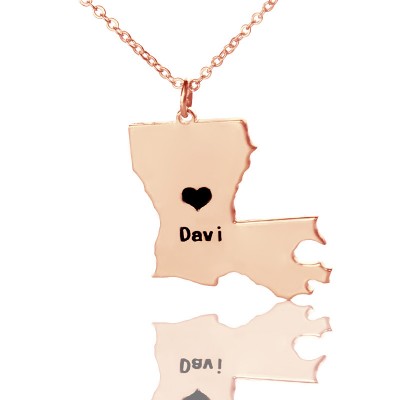 Custom Louisiana State Shaped Necklaces With Heart Name Rose Gold - Custom Jewellery By All Uniqueness