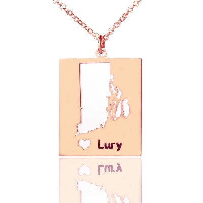 Rhode State Dog Tag With Heart Name Rose Gold Plate - Custom Jewellery By All Uniqueness