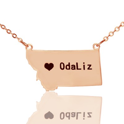 Custom Montana State Shaped Necklaces With Heart Name Rose Gold - Custom Jewellery By All Uniqueness