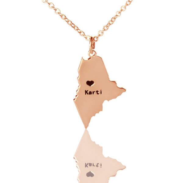 Custom Maine State Shaped Necklaces With Heart Name Rose Gold - Custom Jewellery By All Uniqueness