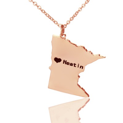 Custom Minnesota State Shaped Necklaces With Heart Name Rose Gold - Custom Jewellery By All Uniqueness