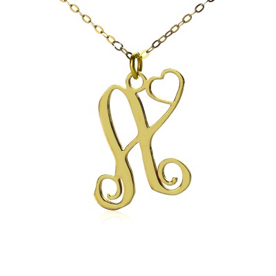 One Initial With Heart Monogram Necklace in Gold - Custom Jewellery By All Uniqueness