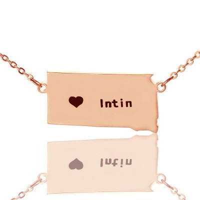 South Dakota State Shaped Necklaces With Heart Name Rose Gold - Custom Jewellery By All Uniqueness