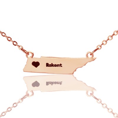 Custom Tennessee State Shaped Necklaces With Heart Name Rose Gold - Custom Jewellery By All Uniqueness