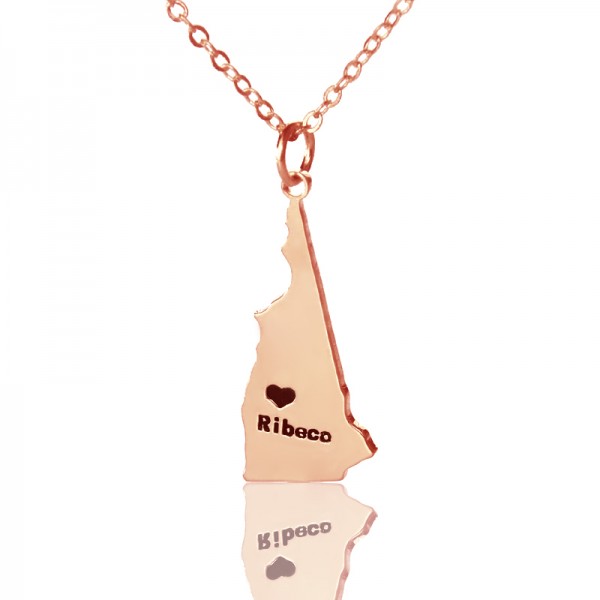 Custom New Hampshire State Shaped Necklaces With Heart Name Rose Gold - Custom Jewellery By All Uniqueness